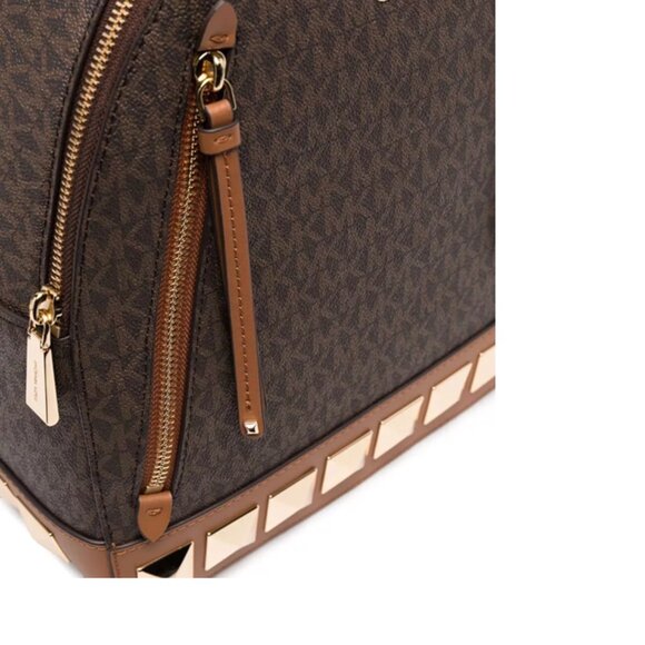 MICHAEL KORS BROOKLYN BACKPACK BROWN LOGO PYRAMID STUD TRAVEL SCHOOL BAG NWT! main image 11